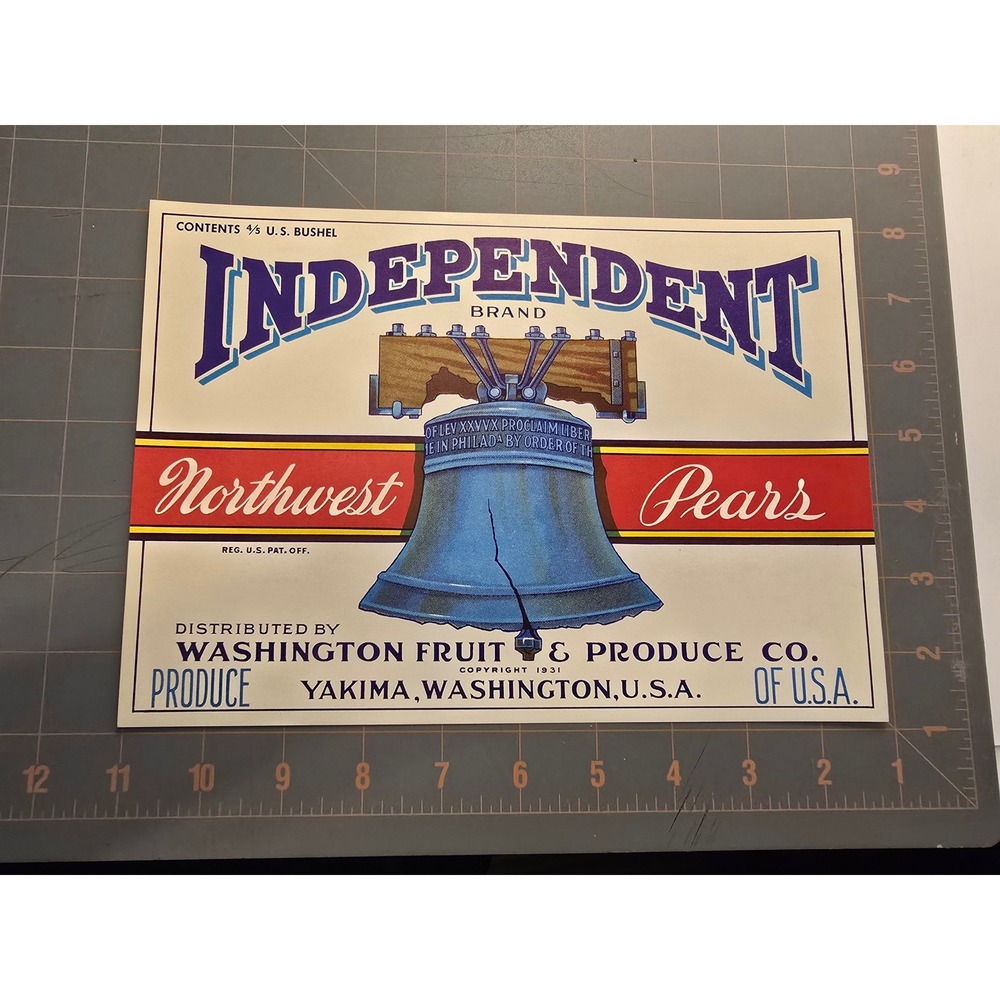 Vintage Independent‎ Brand Northwest Pears Fruit Crate Label 1931